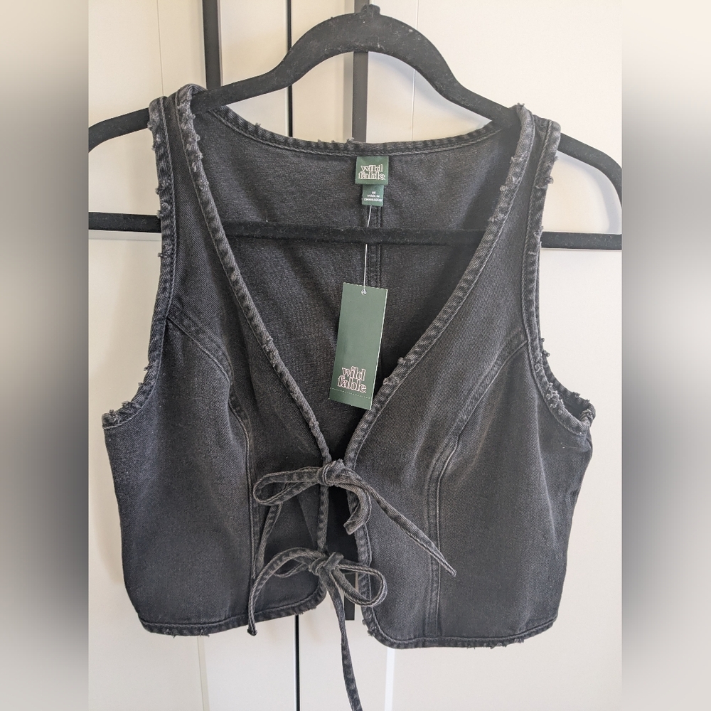 wild fable Black Tie-Front Denim Vest